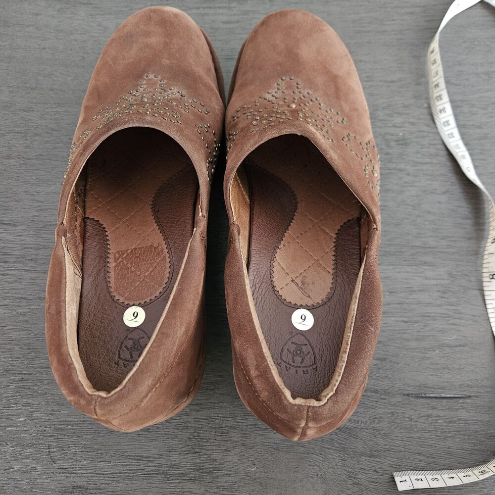 Ariat Strathmore Clogs Brown Nubuck Leather Floral Studded Mule Women's 9 - Picture 7 of 10